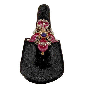 Barbara Bixby Orchid Ring Iolite Pearl Sapphire Enamel SS/18K Size 9 NEW in BOX